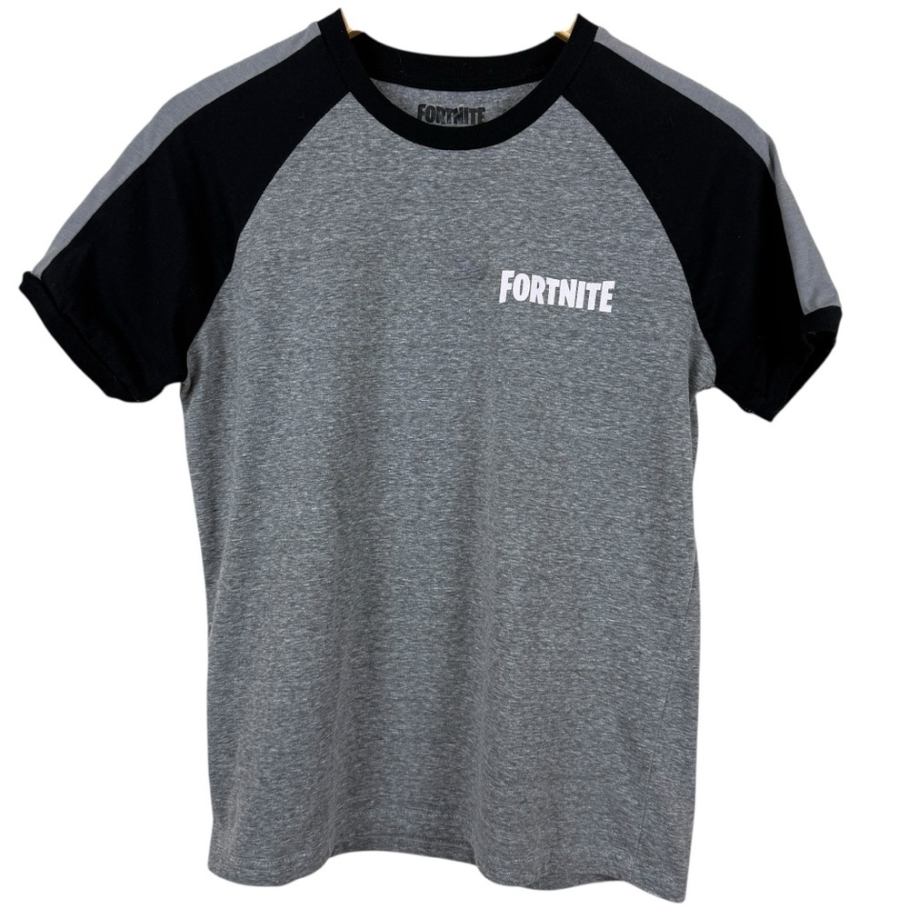 Fortnite Boys T-Shirt Size M Gray Black Raglan Sleeve Logo Character Graphic Tee